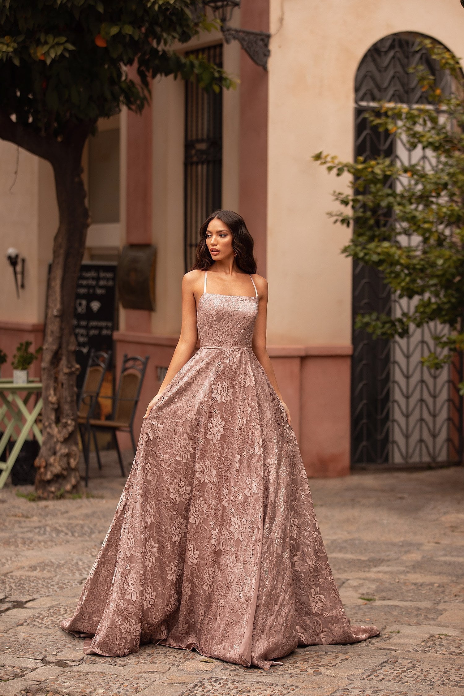 Georgina - Mauve Lace A-Line Gown with ...